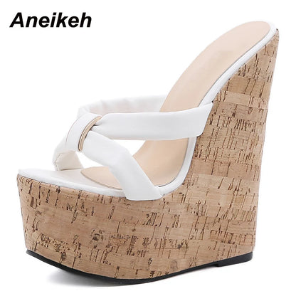 Aneikeh ウェッジヒール レディーススリッパ ファッション オープントゥ プラットフォームサンダル 夏用 超ハイヒール 女性用パーティーシューズ サイズ35-42