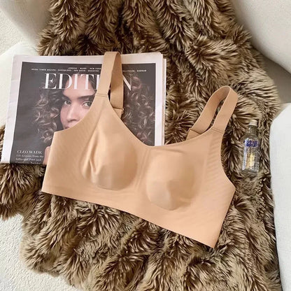 Large Breasts Show Small Underwear for Women with Ultra-thin Markless Rabbit Ears Large Size Secondary Breasts Anti-sagging Bra