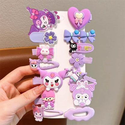 New 14pcs Cute Sanrio Kuromi Hairclip Headwear For Girls Anime Cartoon Fashion Hairpin Hair Accessories Kids Birthday Gift