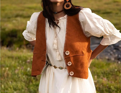 Fashion Women's Brown Button Vest Waistcoat