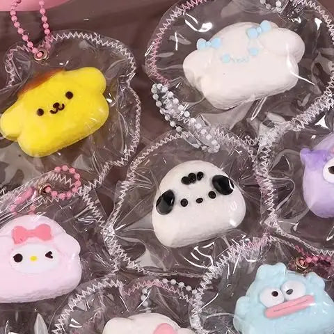 Kawaii Hello Kitty Melody Kuromi Cinnamoroll Soft Anime Keychain Cartoon Hand Pinch Toy Gift