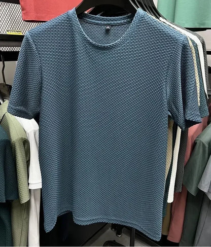 Summer Men's Round Neck Short Sleeved T-shirt M-5XL Oversize Wrinkle Resistant Breathable Top Texture Fabric Versatile Tees