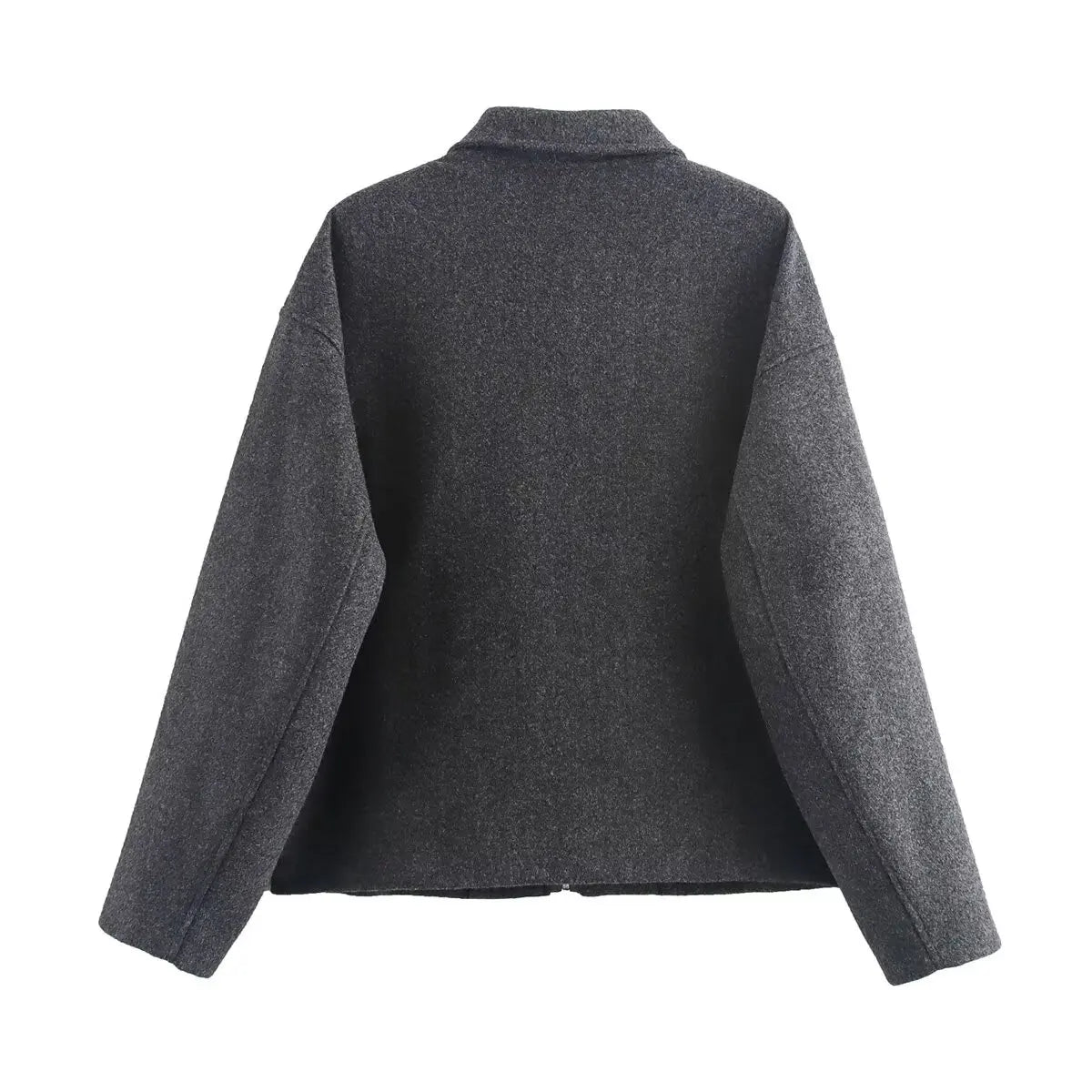 Autumn and winter fashion lapel long-sleeved zipper woolen coat 2024 European and American loose casual jacket