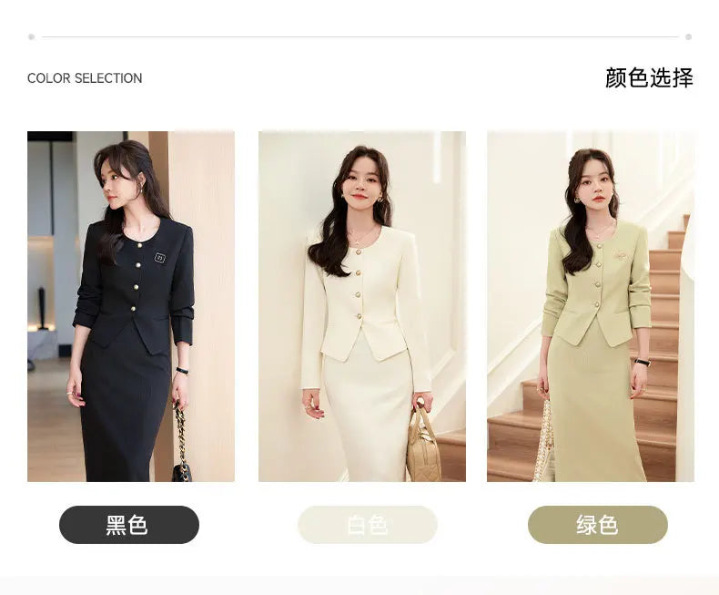 Spring Summer Long Sleeve Women Business Work Wear Suits with Skirt and Tops Formal Professional Office OL Styles Dress Sets