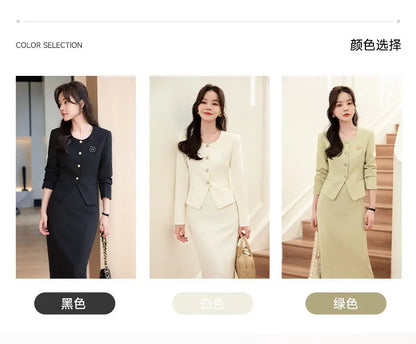 Spring Summer Long Sleeve Women Business Work Wear Suits with Skirt and Tops Formal Professional Office OL Styles Dress Sets