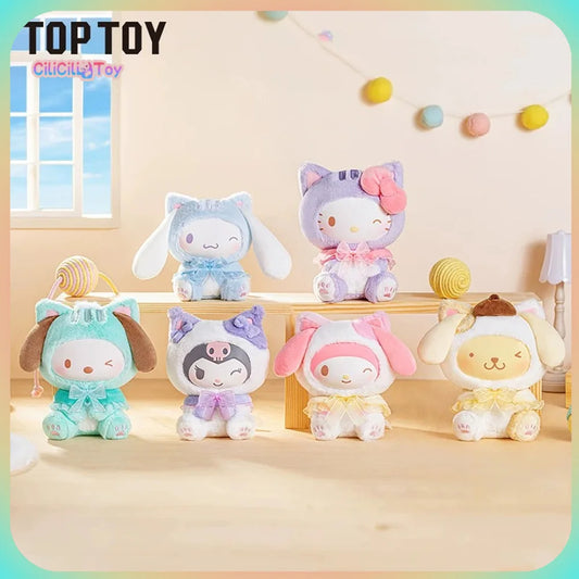 Genuine Play With Kittens Series Blind Box Hellokitty Kuromi Melody Mystery Box Anime Figure Pendant Collection Kid Custom Gift