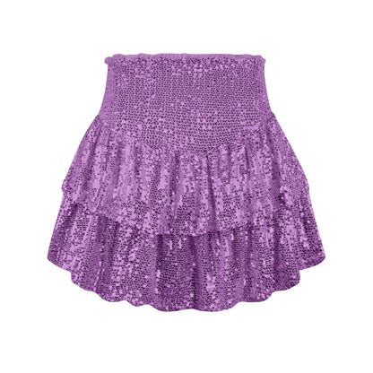 2024 Fashion Party Evening Clothes for Women Summer Sexy Elastic High Waist Sequin Mini Pleated Skirts Streetwear Short Dress