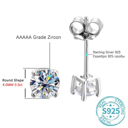 ALIZERO 2.0ct 8mm D Color Moissanite Earrings For Women Lab Grown Diamond Ear Studs 100% 925 Sterling Silver Fine Jewelry