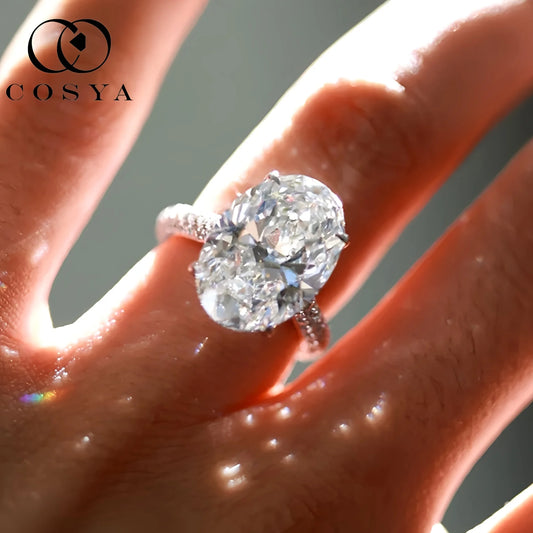 COSYA 8CT 10*14mm Oval Cut Full Moissanite Ring S925 Silver Sparkling D Lab Diamond Wedding Band For Women Luxury Fine Jewelry