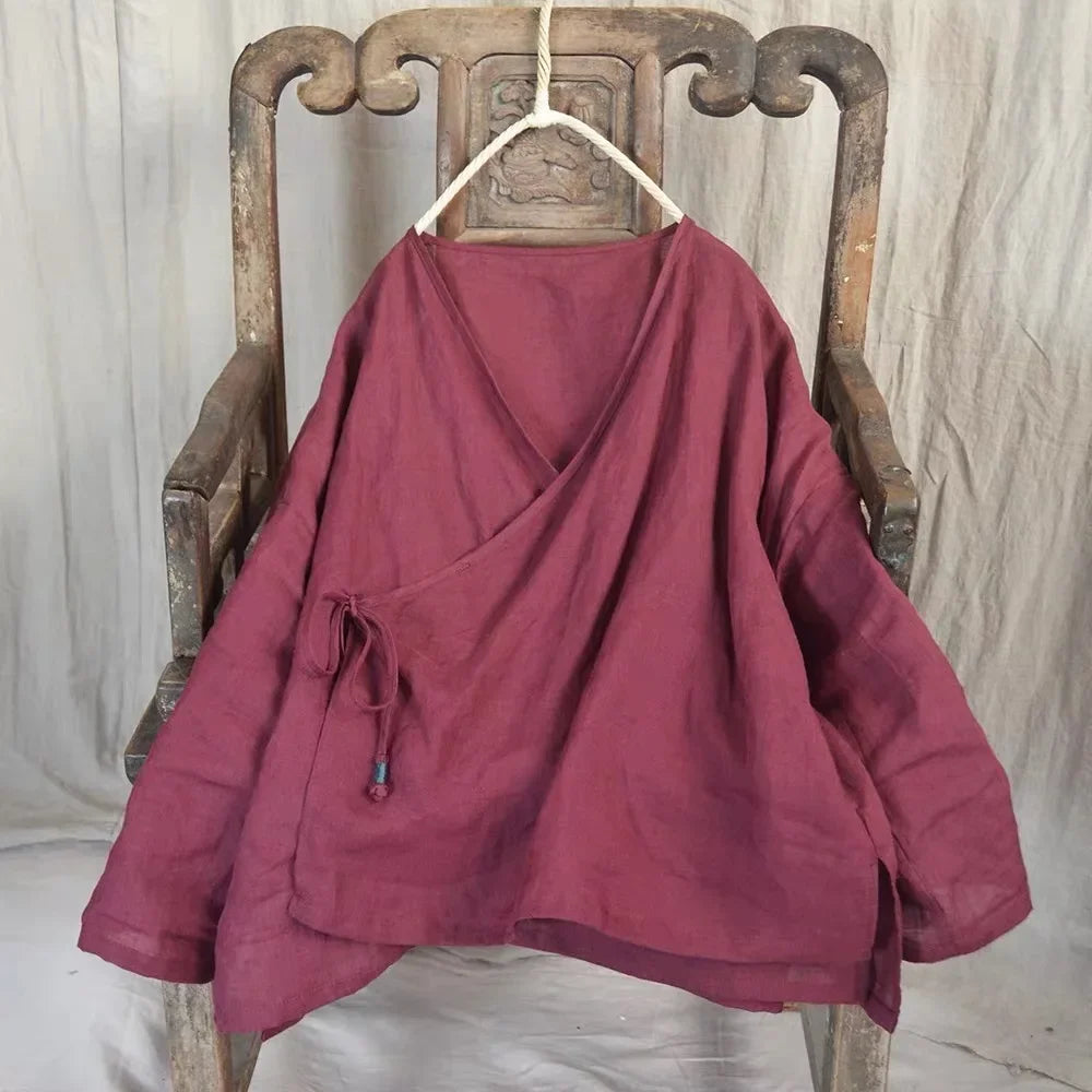 THHONE Fashion Woman Blouse 2024 Autumn Blusa Mujer Long Sleeve Korean Loose Women's Shirts Cotton Linen Solid Lace-up Camisas