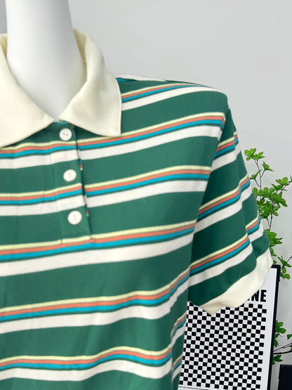 Hirsionsan Polo Neck T Shirt Women Soft Chic Tees 95% Cotton Jumper Clothes Loose Casual Pullover 2025 Summer New Crop Tops