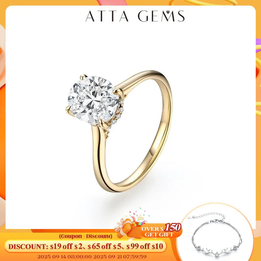 ATTAGEMS Oval Cut 9*7mm 2CT D VVS1 Moissanite Rings S925 Sterling Silver for Women Engagement Wedding Lady's Jewelry Gift Luxury