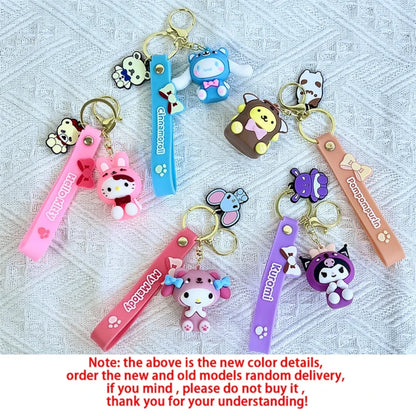 Anime Sanrio Hello Kitty Figures Keychain Kawaii Melody Kuromi Doll Backpack Pendant Decoration Keyring Girl&Kid Gifts Toys