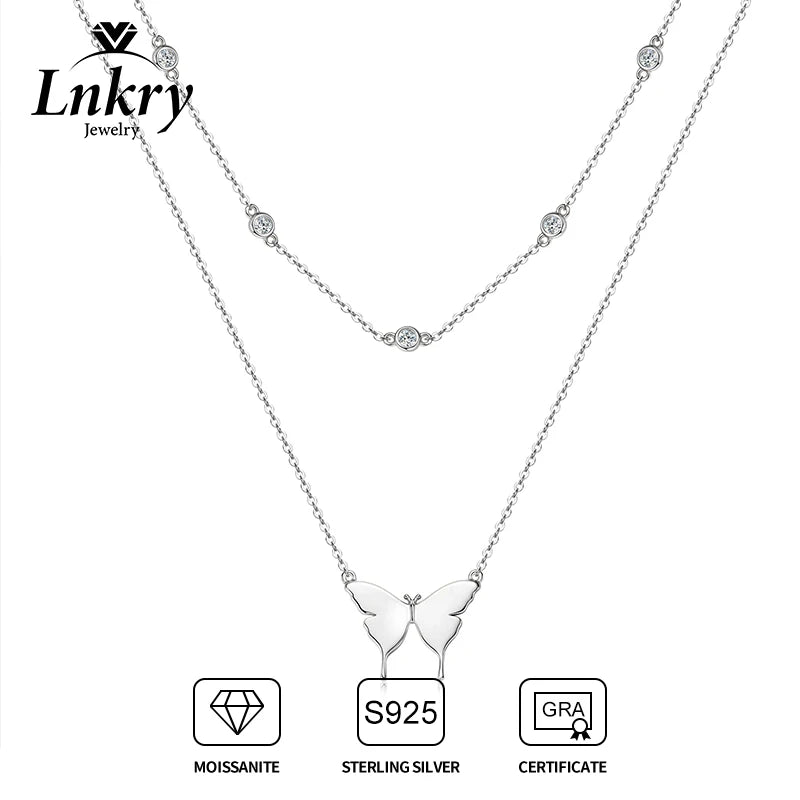 Lnkry Double Layer Chain Necklace For Women 925 Certified Original Butterfly Moissanite Pendant Necklace 2025 Trend Jewelry