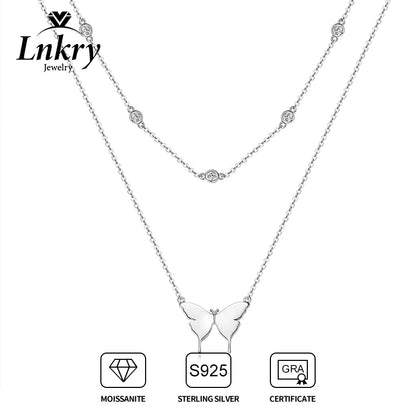 Lnkry Double Layer Chain Necklace For Women 925 Certified Original Butterfly Moissanite Pendant Necklace 2025 Trend Jewelry