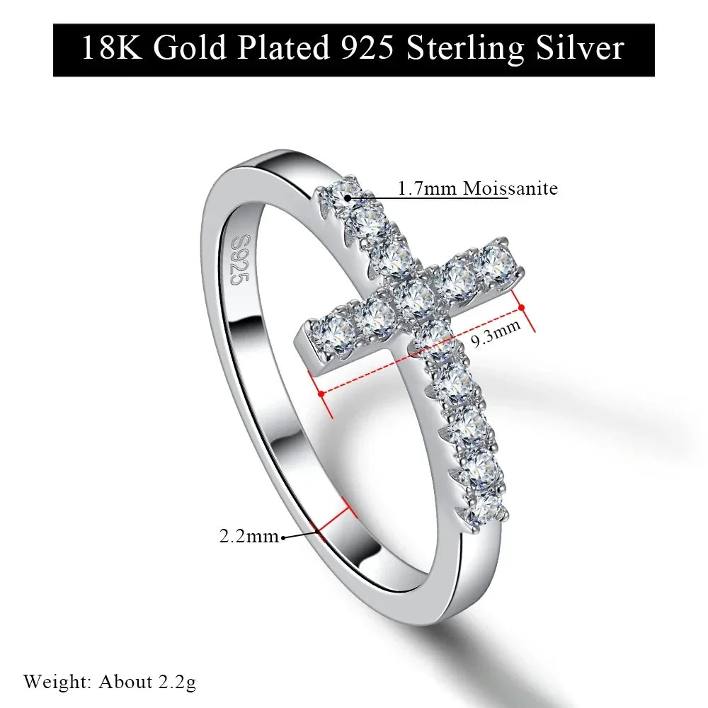 M-JAJA Moissanite Ring Original 925 Sterling Silver 3mm D Color VVS1 Cross Wedding Bands for Women Couple Promise Rings Jewelry