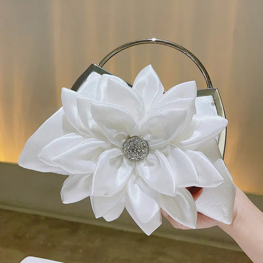 エレガントな花柄装飾のイブニングバッグ、クラシックなディナークラッチバッグ、ウェディングパーティープロム用のフォーマルな宴会ハンドバッグ
