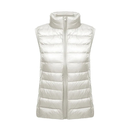 White Stand Collar Women's Sleeveless Down Vest Coat Winter Thin Slim Business Vests White Blue Black Red Women Waistcoat 3XL