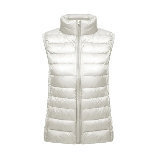 White Stand Collar Women's Sleeveless Down Vest Coat Winter Thin Slim Business Vests White Blue Black Red Women Waistcoat 3XL