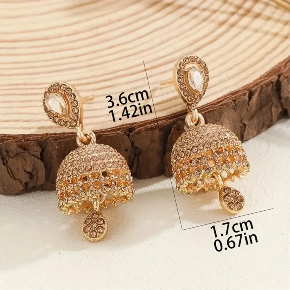 Elegant Inlaid Rhinestone Classic Heart-shaped Droplet Earrings for Women Boho Bell Shaped Earrings Jewelry Gifts