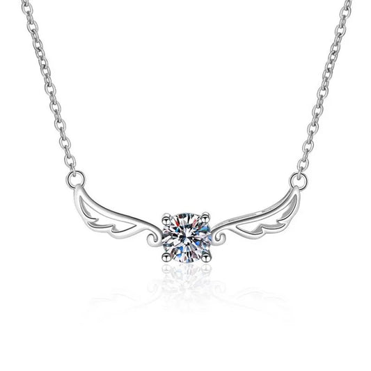 wz031Lefei Fashion Luxury Trendy Simple Classic 0.5CT Moissanite Angle Wing Necklace For Women 925 Sterling Silver Party Jewelry