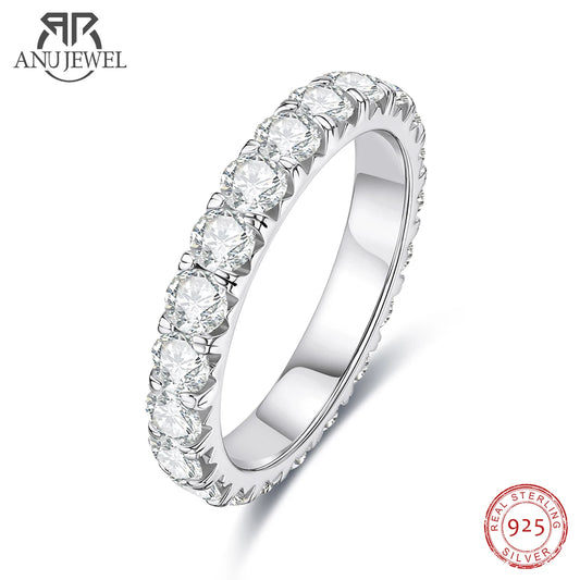 AnuJewel 3mm 2-3ct Dカラー モアサナイト ウェディングバンドリング 925スターリングシルバー エタニティバンド 婚約指輪 レディース用