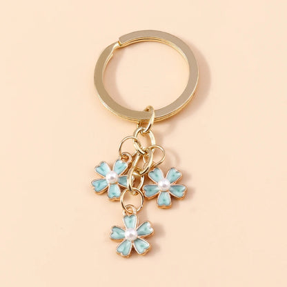 Cute Enamel Keychain Colorful Sakura Flower Key Ring Sweet Key Chains for Women Girls Handbag Accessories DIY Jewelry Gifts