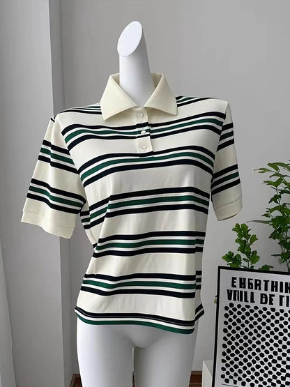 Hirsionsan Polo Neck T Shirt Women Soft Chic Tees 95% Cotton Jumper Clothes Loose Casual Pullover 2025 Summer New Crop Tops
