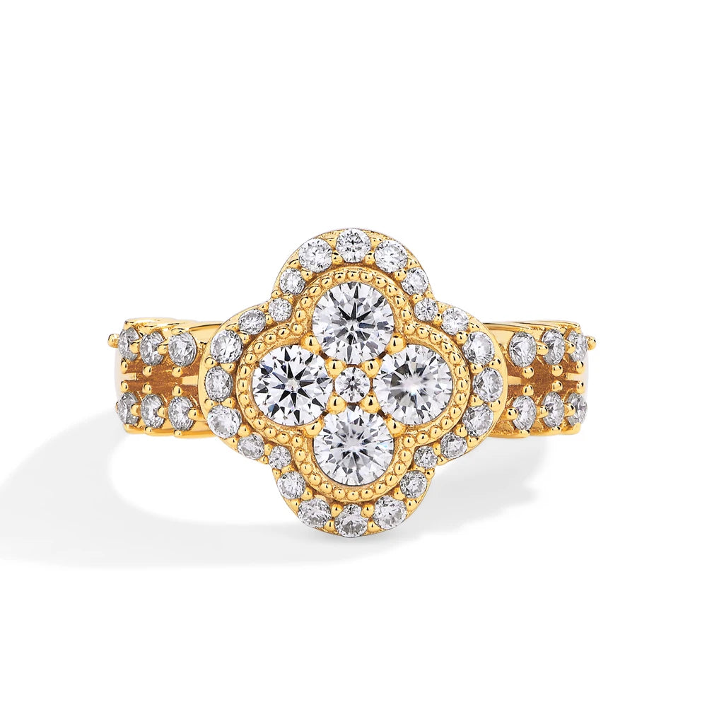 MINTYBOX モアサナイト 18k ホワイトゴールドメッキ ダイヤモンドリング レディース S925 スターリングシルバー 婚約 結婚式 ファインジュエリー 四つ葉