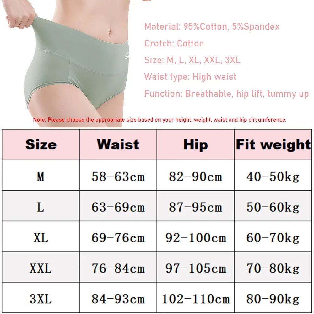 5PCS/Set M-XXXL High Waist Pure Cotton Panties Women Briefs Underwear Girls Panties Cotton Crotch Female Lingerie