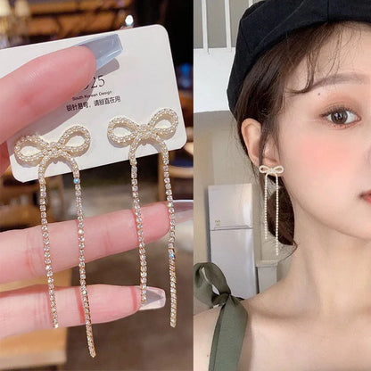 925 Silver Needle Korean Fashion Pearl Tassel Earrings For Women Jewelry 2025 Trending New Luxury Women's Zircon Pearl Earrings