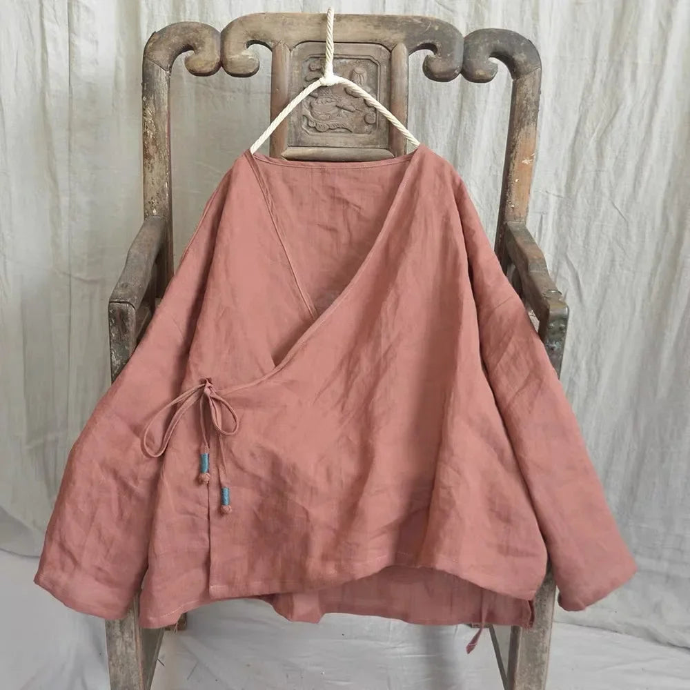 THHONE Fashion Woman Blouse 2024 Autumn Blusa Mujer Long Sleeve Korean Loose Women's Shirts Cotton Linen Solid Lace-up Camisas