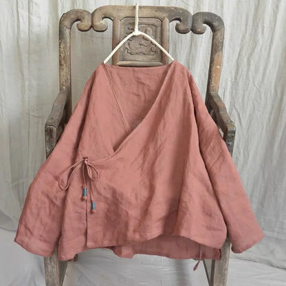 THHONE Fashion Woman Blouse 2024 Autumn Blusa Mujer Long Sleeve Korean Loose Women's Shirts Cotton Linen Solid Lace-up Camisas