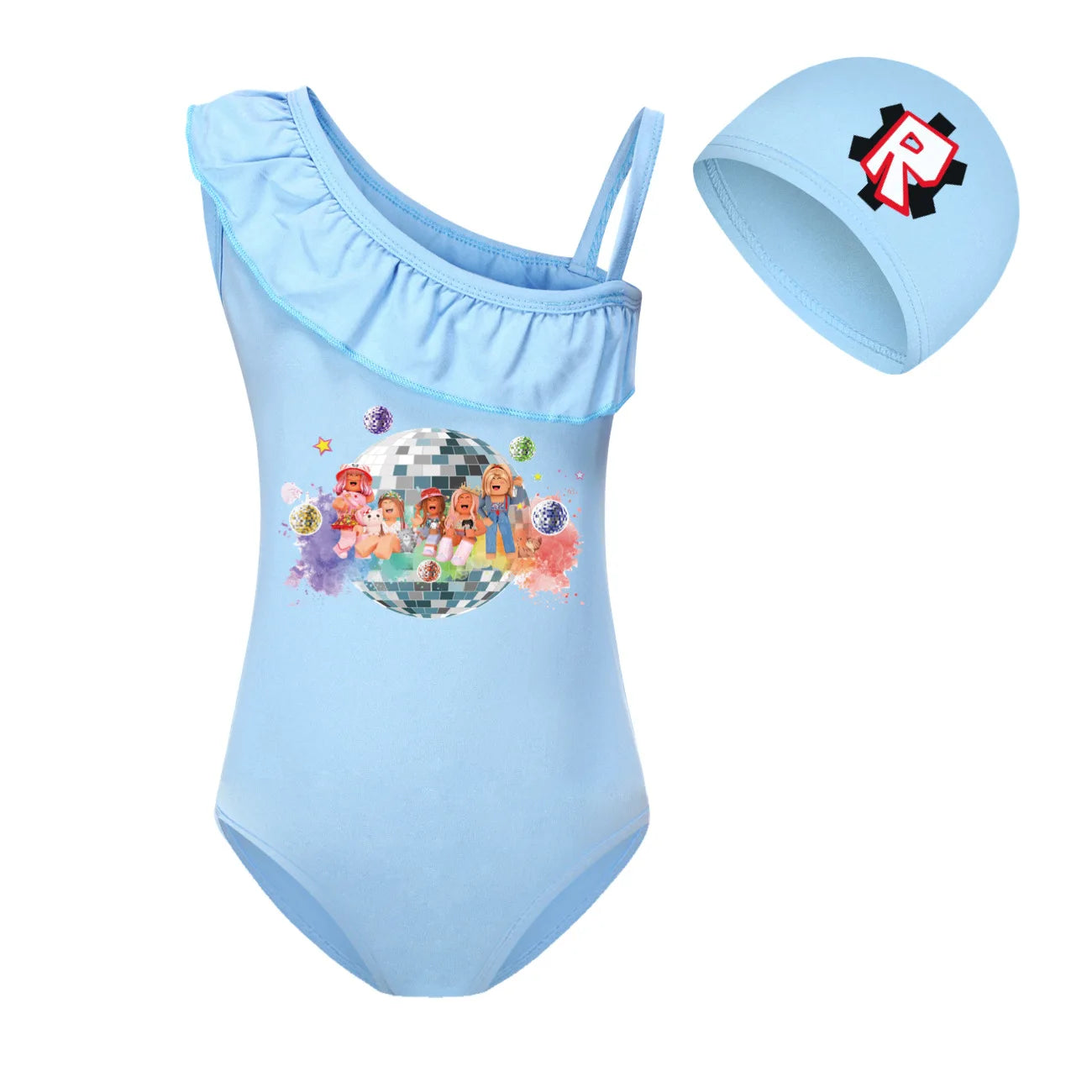 ROBLOX Kids Tie-dye Print One-piece Swimsuit for Teen Girls Pink Swimwears Bathing Suits 2-10 Years Decorative Daily Necessities