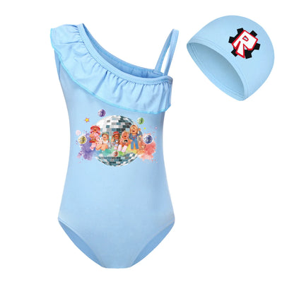 ROBLOX Kids Tie-dye Print One-piece Swimsuit for Teen Girls Pink Swimwears Bathing Suits 2-10 Years Decorative Daily Necessities