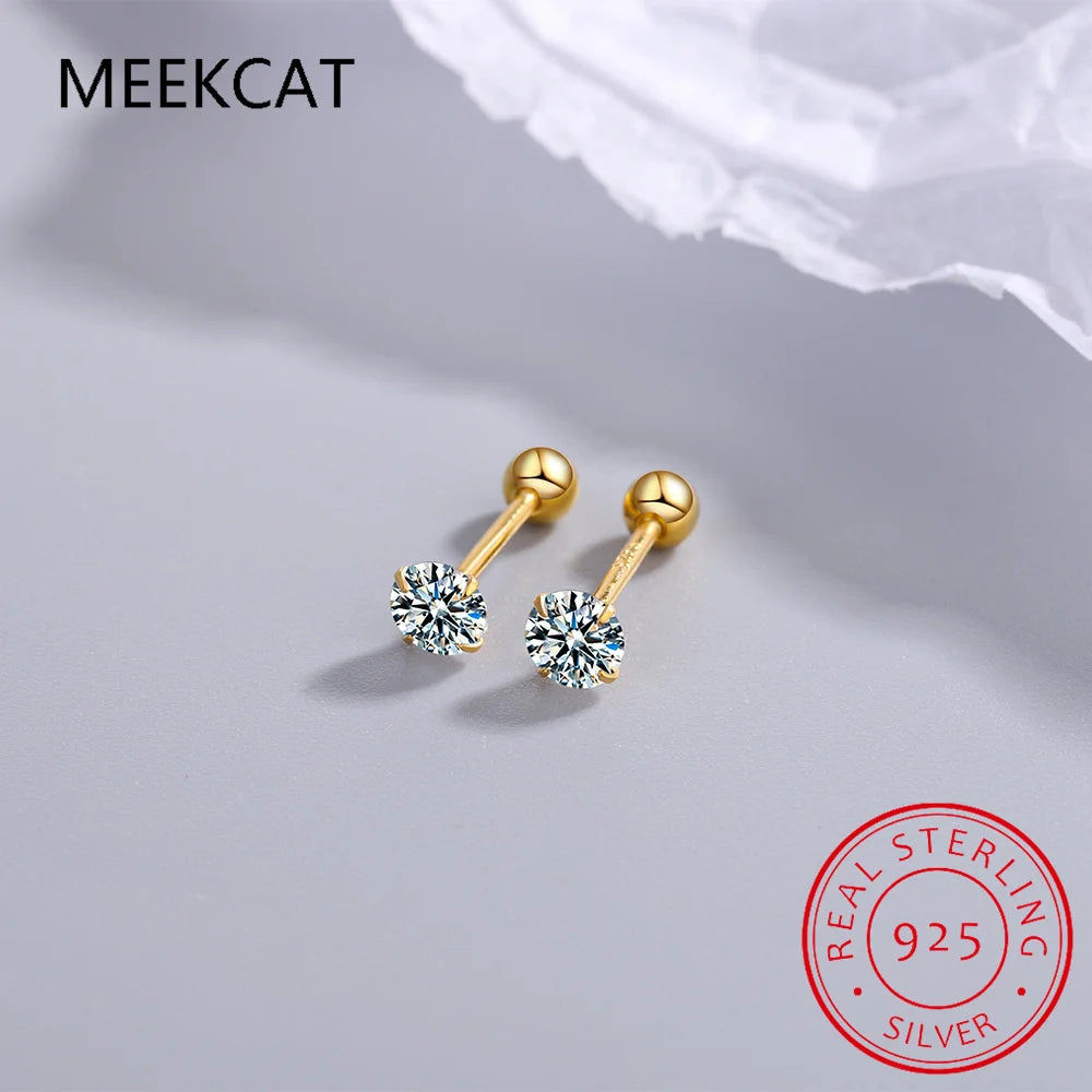 18kメッキ 0.2-2ct モアサナイト スタッドピアス レディース用 ソリッド925スターリングシルバー ラボダイヤモンド スクリューバックイヤースタッドジュエリー