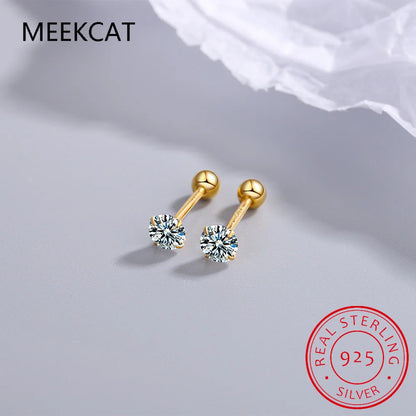 18kメッキ 0.2-2ct モアサナイト スタッドピアス レディース用 ソリッド925スターリングシルバー ラボダイヤモンド スクリューバックイヤースタッドジュエリー