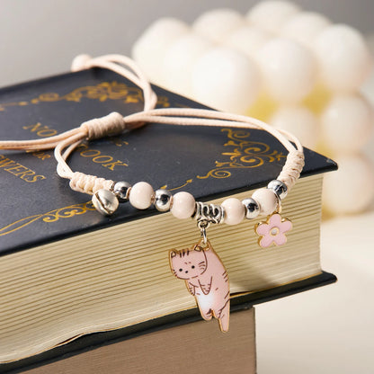 Cartoon Enamel Animal Cat Flower Bracelet for Girl Kids Women Charm Pet Pendant Strap Rope Bracelets Handmade Friendship Jewelry