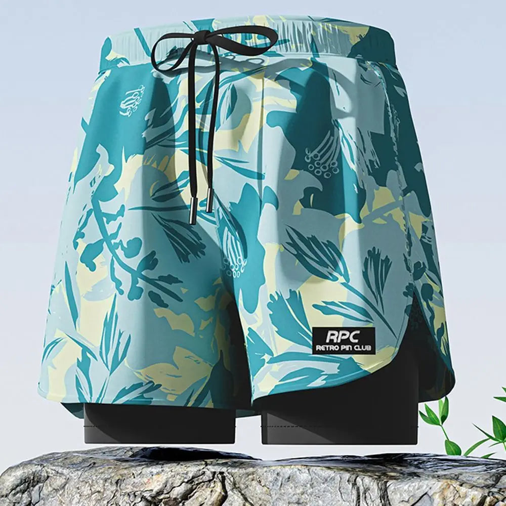 L-5XL Men's Swimming Trunks Swimsuit Printing Beach Pants Quick Drying Breathable Adult Double Layered Swimming Trunks Sports