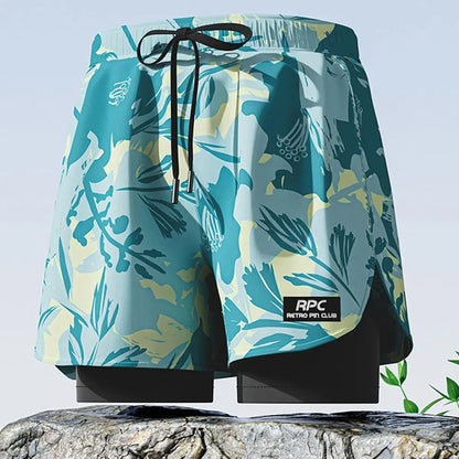 L-5XL Men's Swimming Trunks Swimsuit Printing Beach Pants Quick Drying Breathable Adult Double Layered Swimming Trunks Sports