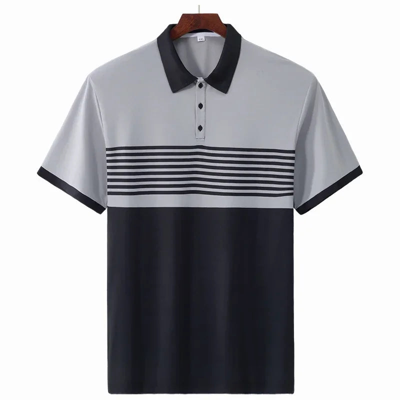 ストライプ柄ポロシャツ メンズ プラスサイズ 1XL-7XL 110-175kg 半袖ポロTシャツ ゆったりポロシャツ オーバーサイズトップス 大きいサイズ メンズ服