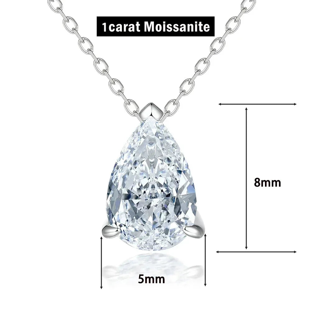 1/2/3/4CT Water Drop Moissanite Pendant Necklace for Women  Certified 925 Silver Pear Cut Solitaire Diamond Pendant Neckchain