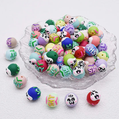 10pcs/bag Acrylic Beads Fashion Hand Drawn Cartoon Painting Loose Beaded DIY Handmade DIY Bracelets Mobile phone chain Bead Pen