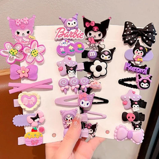 New 14pcs Cute Sanrio Kuromi Hairclip Headwear For Girls Anime Cartoon Fashion Hairpin Hair Accessories Kids Birthday Gift