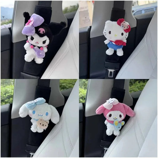 Car Seat Belt Cover Sanrios HelloKittys Cinnamoroll Kuromi My Melody Anime Cartoon   Auto Decorate Shoulder Protectors