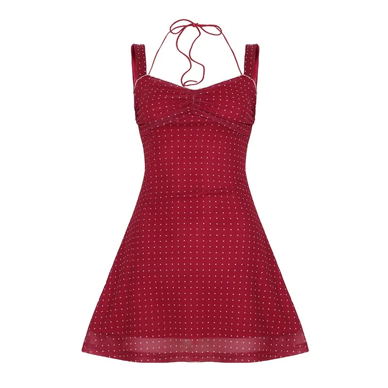 Yaminiya Elegant Polka Dot Print Backless Party Dresses Women Causal Sleeveless Beach Dress Vestidos Summer Sundress Sexy Skinny