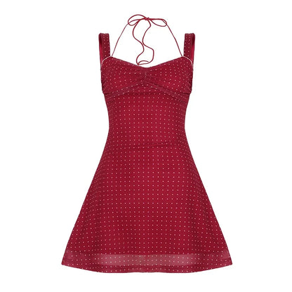 Yaminiya Elegant Polka Dot Print Backless Party Dresses Women Causal Sleeveless Beach Dress Vestidos Summer Sundress Sexy Skinny