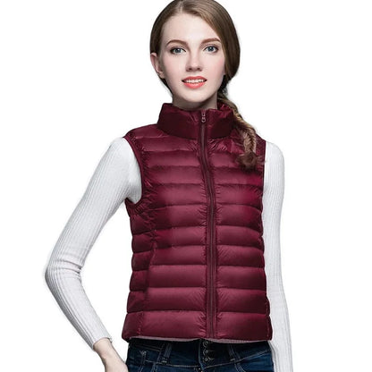 White Stand Collar Women's Sleeveless Down Vest Coat Winter Thin Slim Business Vests White Blue Black Red Women Waistcoat 3XL