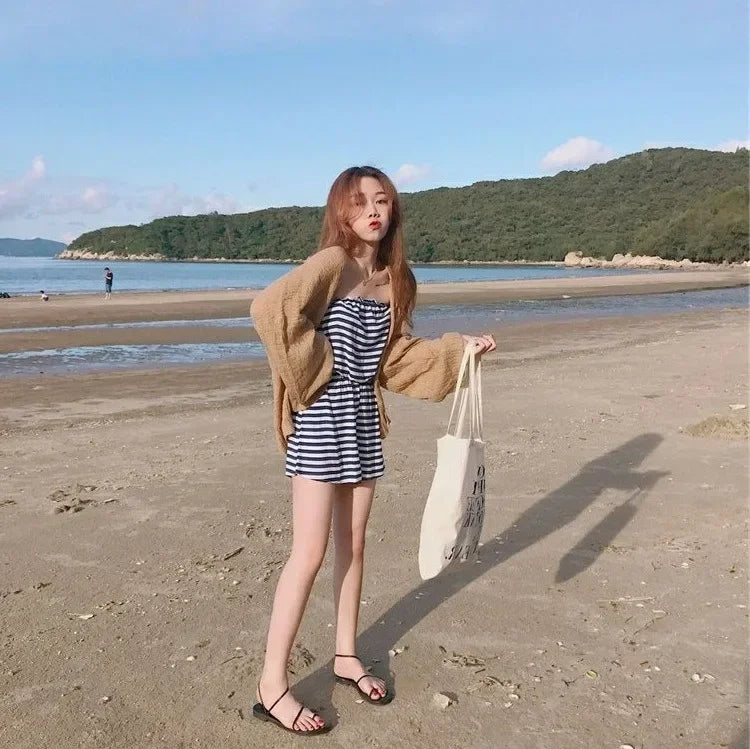 Women's Y2K Korean Cropped Cardigan - Loose Knit Summer Cover-Up for Beach Outfits & Casual Layers
