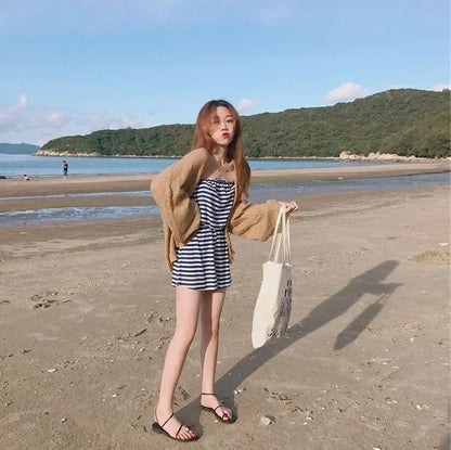 Women's Y2K Korean Cropped Cardigan - Loose Knit Summer Cover-Up for Beach Outfits & Casual Layers